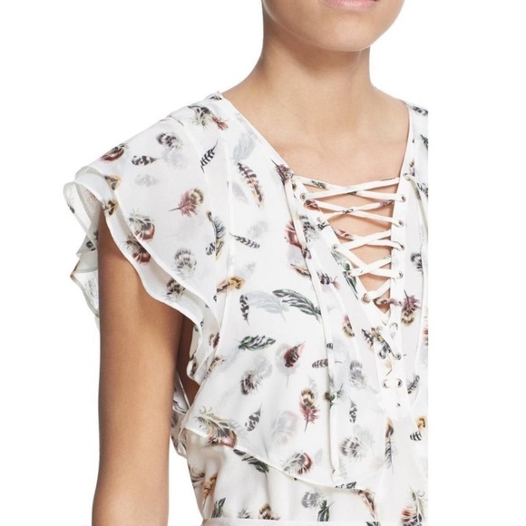 The Kooples Silk Flounce Ruffle Sleeve Feather Mini Dress - Picture 4 of 13